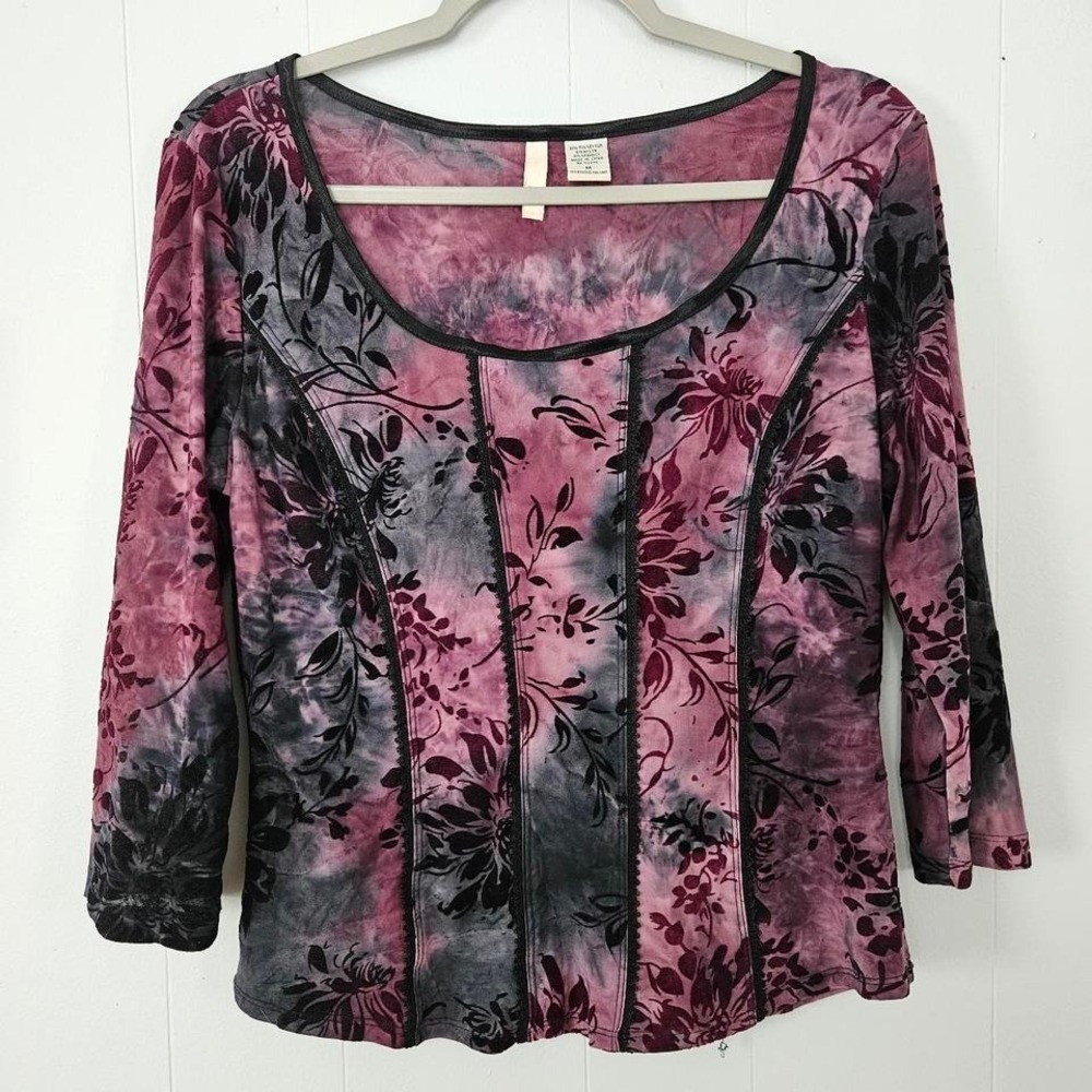 Vintage‎ Velvet Burnout Top Medium Purple Black Dark Foral Witchy Goth y2k